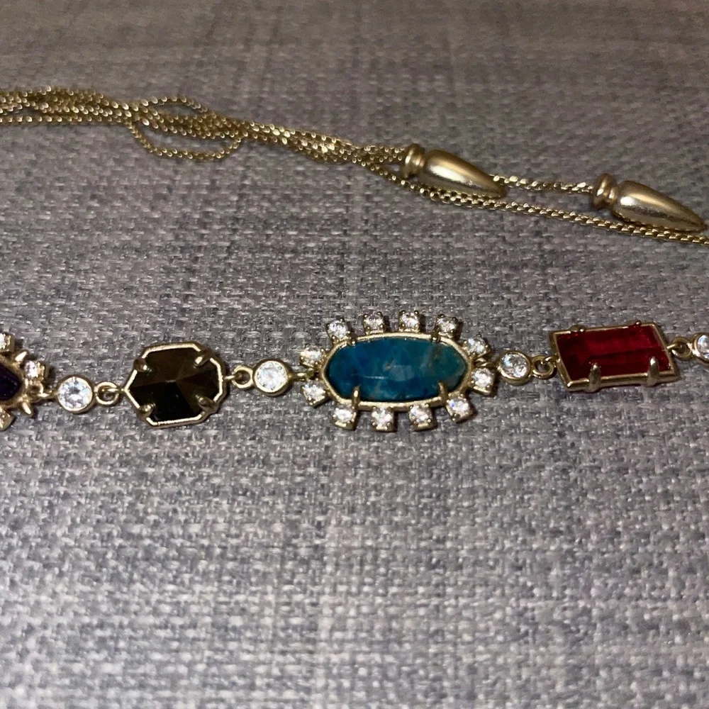 Kendra Scott Gold Necklace with Red, Turquoise, and Purple Stones - Picture 4 of 6